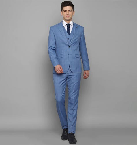 Men Blue Checked Single Breasted Three-Piece Formal Suit